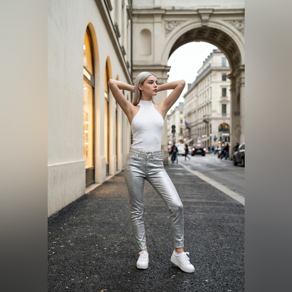 Frame Denim Silver Skinny Pants